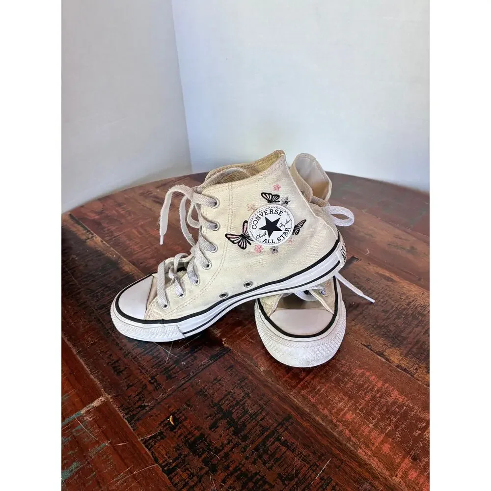 Chuck Taylor All Star Hi Top Sneakers Off White Pink Black Butterflies Flowers 4